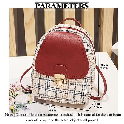 Leather Backpack Mini Buckle – with and Stylish Plaid Flap