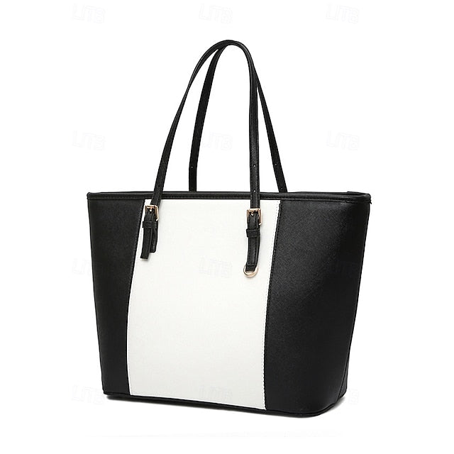 Faux Brown Leather Large Bag Classic Women's Tote -