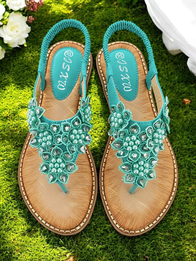 Comfortable Beaded Floral with Design Flat Slip-Ons