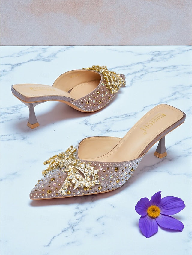 Rhinestone Mules Women's - Toe Glitter Slip-On Pointed