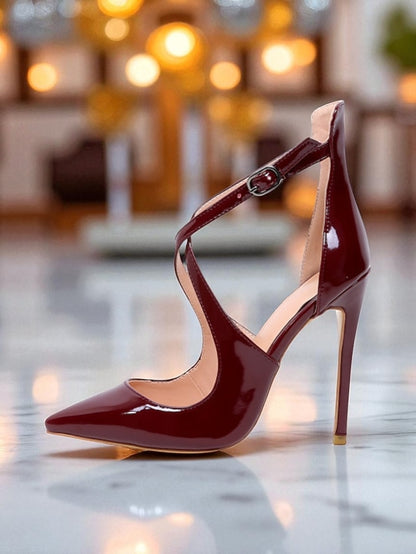 Leather Heels Stiletto Strappy - Women's Patent Purple