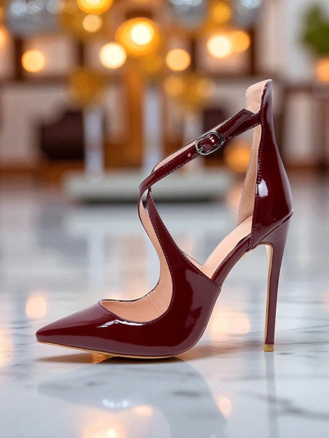 Purple Women's - Leather Strappy Heels Patent Stiletto