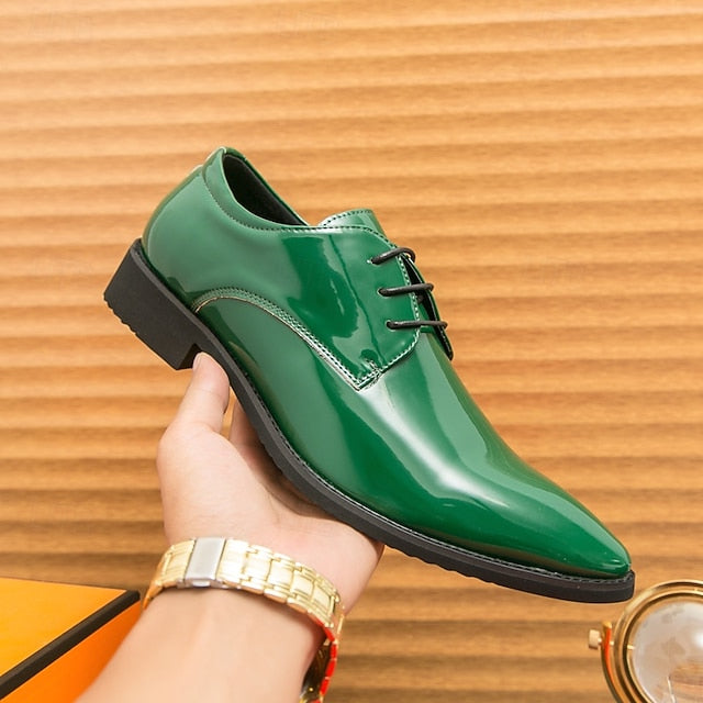 Patent Formal Green – for Men Lace-Up Shoes Leather Glossy
