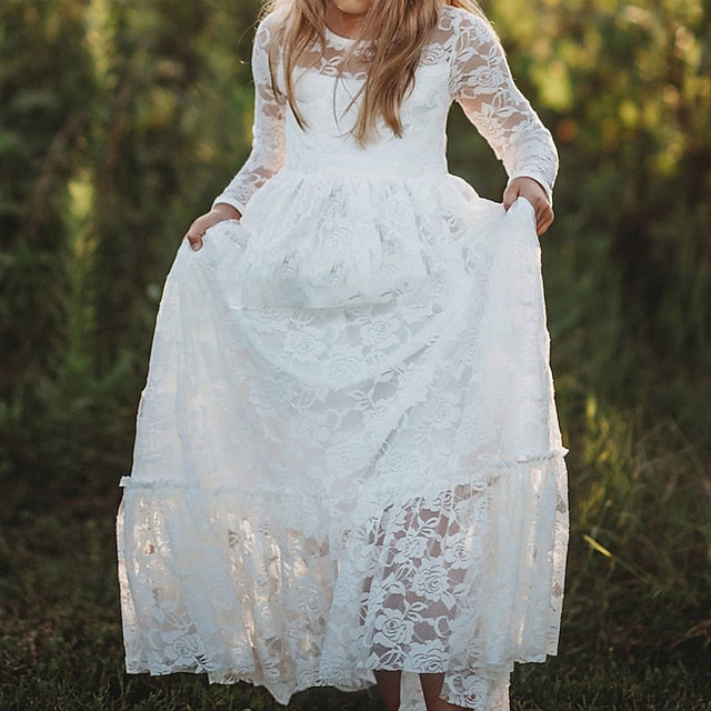 Girls' Flower Kids Solid Long Colored Girl Dress