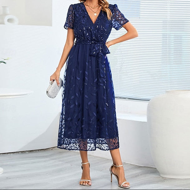 Sequin Dress Bride of A-Line Neck V the Elegant Mother