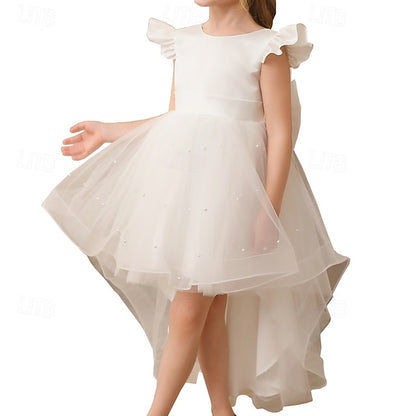 Girl Party Flower Kids Color Dress Solid Girls'