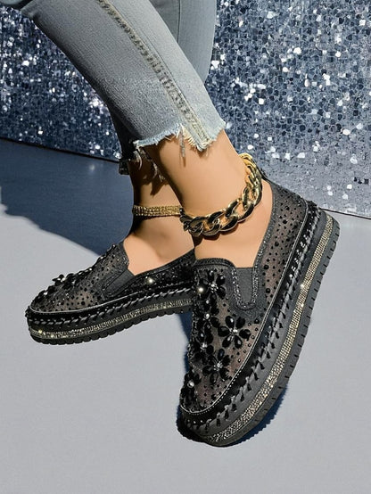 Sneakers Slip-On Rhinestone Mesh Embellished Women's with