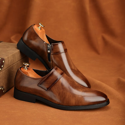 Leather Loafers Shoes Brown Slip-On Business Men's