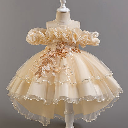 Kids Dress Flower Sleeve Girls' Party Wedding Floral Short