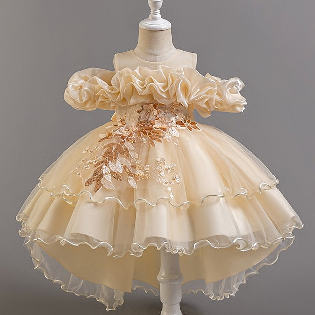 Kids Sleeve Flower Short Dress Party Wedding Floral Girls'