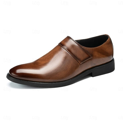 Leather Loafers Shoes Brown Slip-On Business Men's