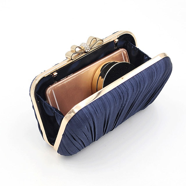 Women's – Bag Elegant Rhinestone Clutch White Bow Pleated