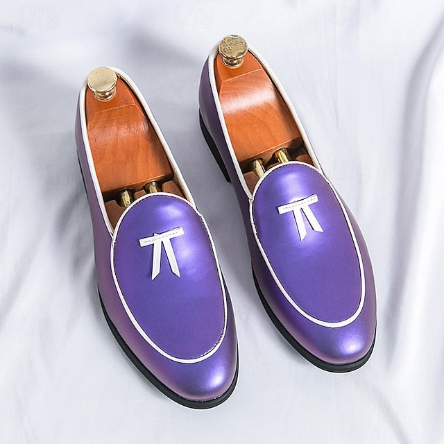 Leather Loafers Men's with Trim Yellow Patent Black Faux