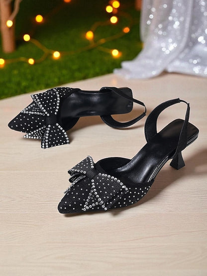 Rhinestone Heels Pointed Sparkly Women's Bow - Slingback