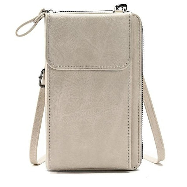 with Zipper Wallet Vintage Faux Crossbody Leather Women's