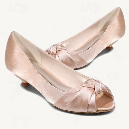 Pink - Heels Elegant Peep-Toe Blush Kitten Women's Satin