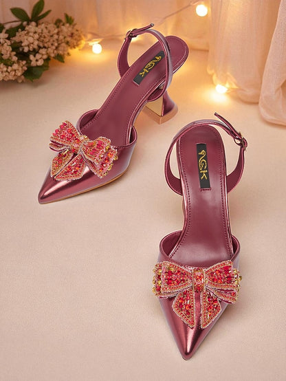 Metallic Women's Gold Pumps Pointed Slingback - High Toe