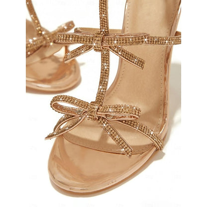 Knot Sandals Sparkly Strappy Women's Stiletto Bow Gold –