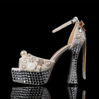 Rhinestone Platform Women's Pearl White and Embellished