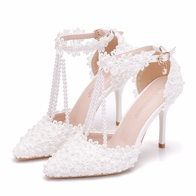 Bridal Lace Shoes Wedding Women's High Pointed Heel