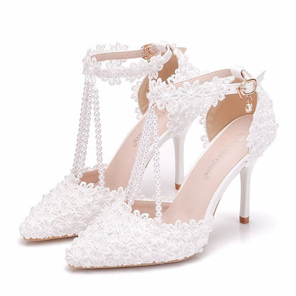 Bridal Lace Shoes Wedding Women's High Pointed Heel