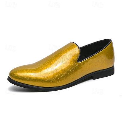 Gold Fashionable – Loafers Metallic Slip-On Men's Shiny
