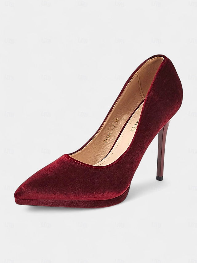 and Stiletto with Pumps Burgundy Heel Velvet Women's