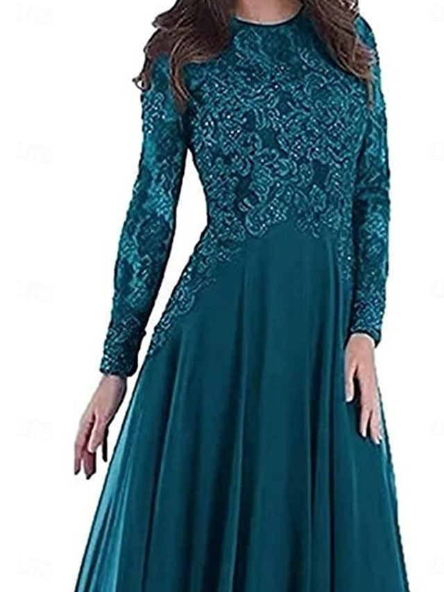 Floor the Party Bride Neck A-Line Elegant Dress Crew of Mother