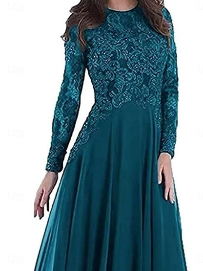 Floor the Party Bride Neck A-Line Elegant Dress Crew of Mother