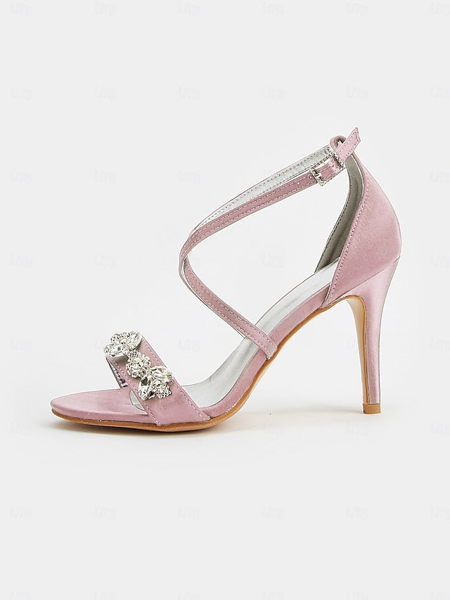 with Women's Heels Satin Rhinestone Purple Stiletto Straps