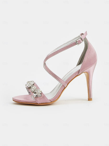 with Women's Heels Satin Rhinestone Purple Stiletto Straps