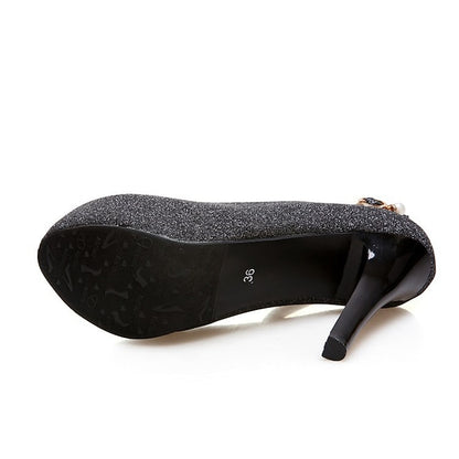 Stiletto Silver Heels Glitter Ankle Women's Platform with