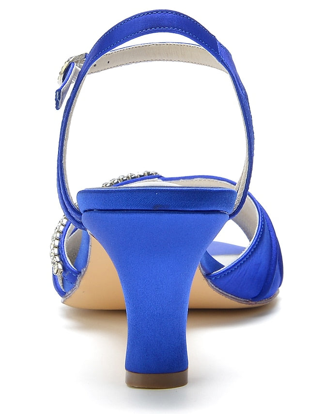 Satin Heeled Blue Navy Women's Rhinestone – Sandals