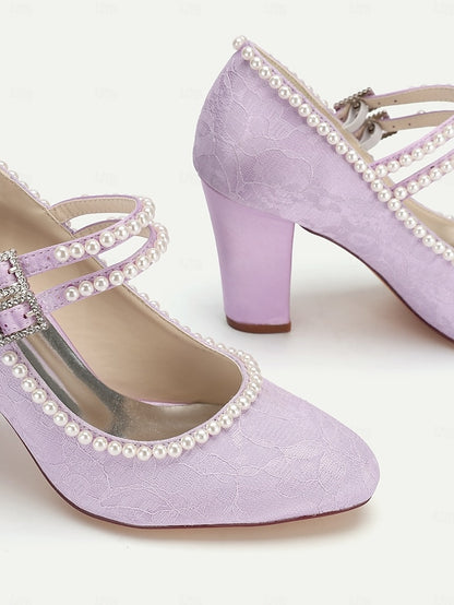 Pearl - Women's Mary Heels Lace Embellished Purple Jane