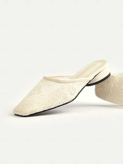 – Elegant Sheer Ballet Lace Flats Mesh White Women's