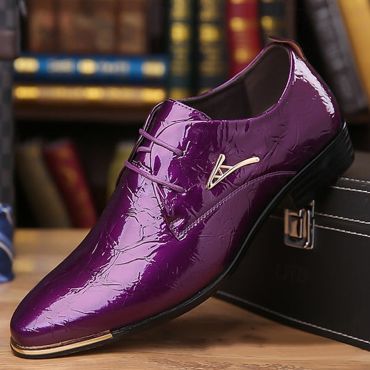 Shoes Men's Purple Bold Patent Shiny Lace-Up
