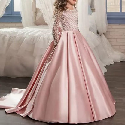 Kids Solid Long Girls' Dress Party Flower Color Girl