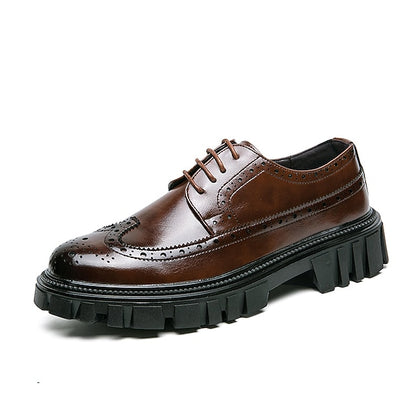 Chunky Men's – Brown Shoes Sole Brogue Leather Faux