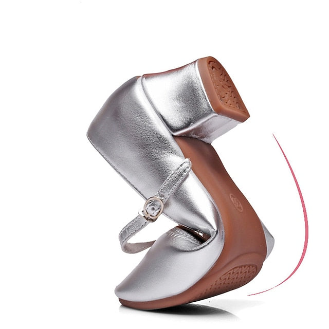 Mary Shoes Gold Women's Jane Low Dance with Heel Buckle