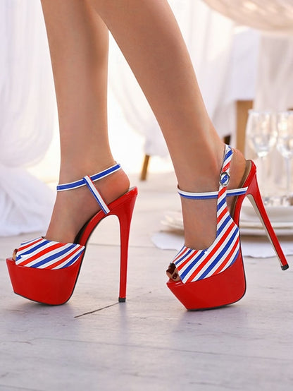 Striped Women's and White Blue Heels Platform Stiletto Red
