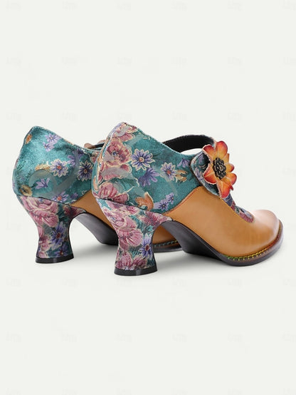 Mary Jane Women's Vintage Heels 1930s Floral Leather –