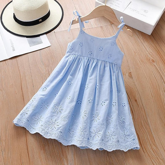 Dresses Princess Cotton Kids Solid Color Sleeveless Summer