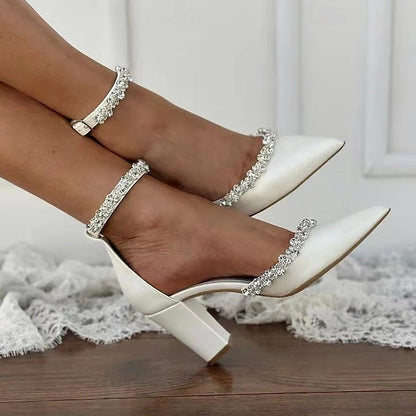 Shoes Heel Women's – Pointed Toe White Wedding with Block