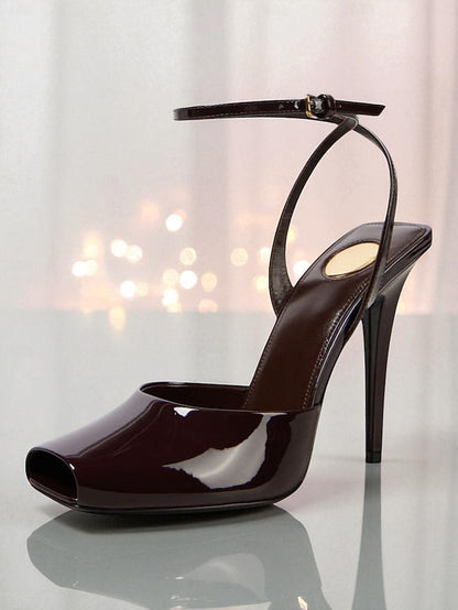 Patent - Toe Leather Heels Women's Green High Peep Dark