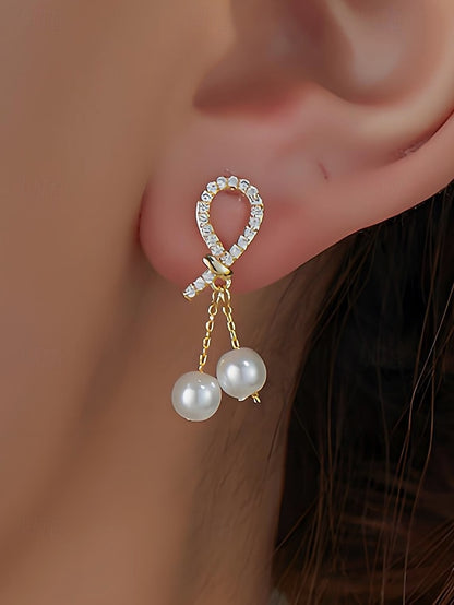 imitation rhinestone Women's teardrop pearl with earrings