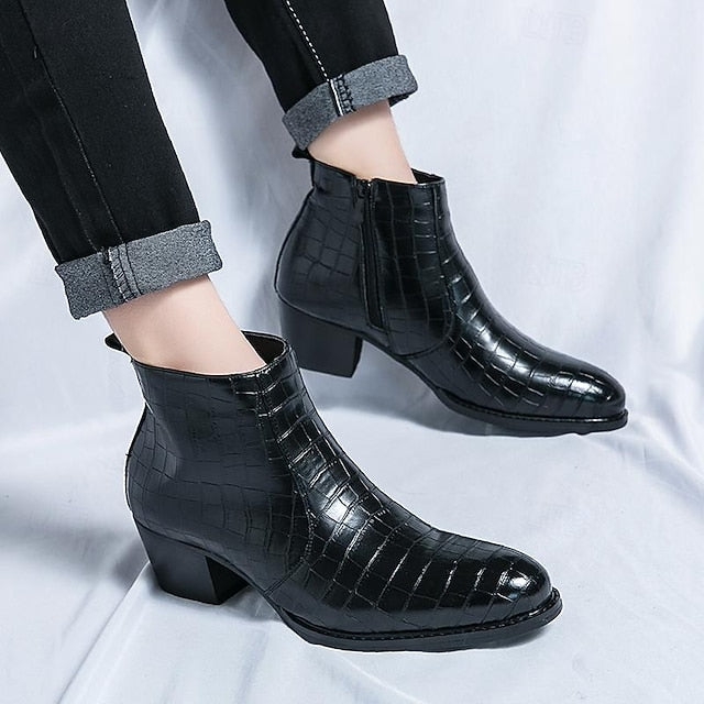 Pattern Faux Men's Boots - Crocodile Brown Leather Ankle