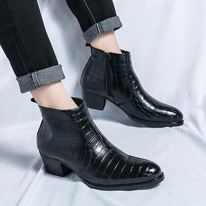 Pattern Faux Men's Boots - Crocodile Brown Leather Ankle