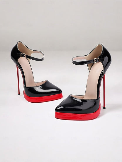 Red and Leather Women's Platform Stiletto Black Patent
