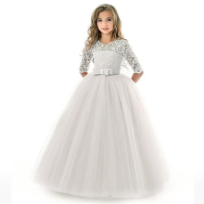 Flower Solid Girls' Kids Wedding Girl Colored Dress