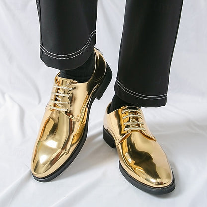 – Gold Leather Sleek Shiny for Lace-Up Men Patent Shoes